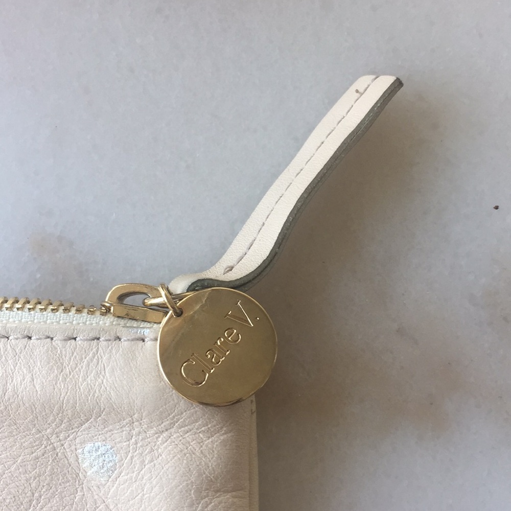 Clare V beige and metallic polka dot flat clutch